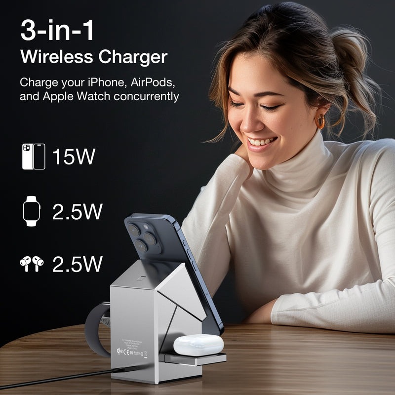 3-in-1 Rotatable Magnetic Wireless Charger